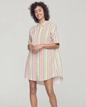 Bonobos Women's Rivera Seersucker Shirt Dress Front Button Stripe Size XXS